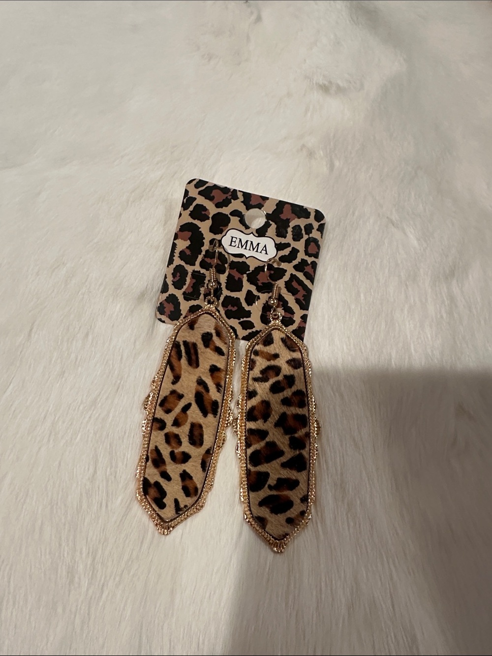 Leopard Print HOH Gold-Trim Drop Earrings
